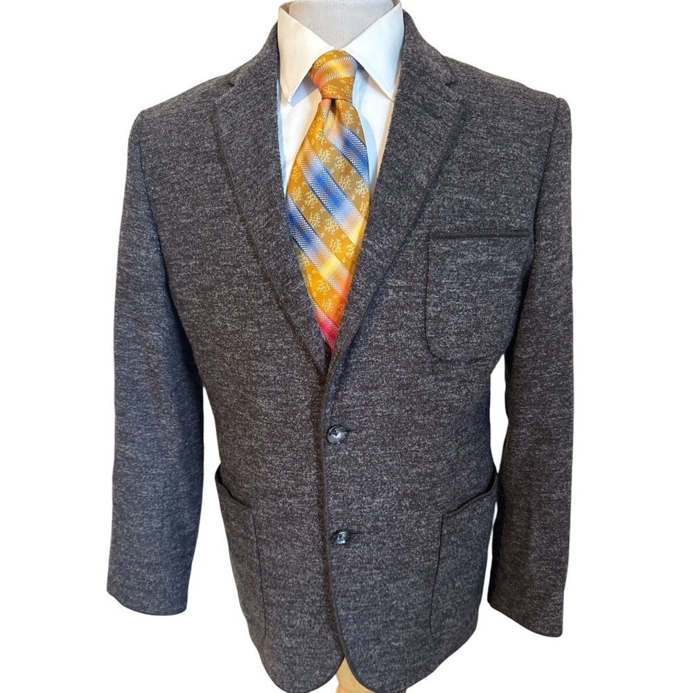 English Laundry Men's Sport Coat Blazer Jacket Gray Maroon Sz M 40R Soft Fuzzy